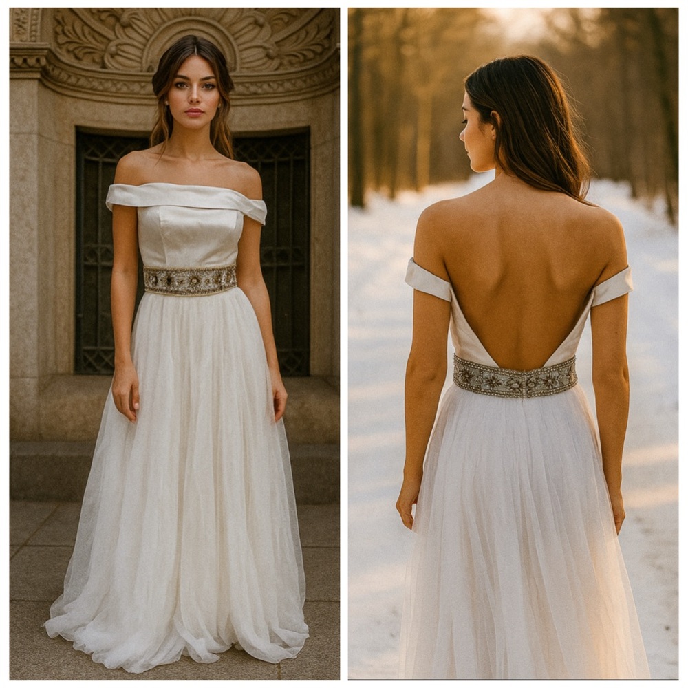 Sherri Hill White Beaded Off Shoulder Open Back Gown NWT Size 8 Formal
